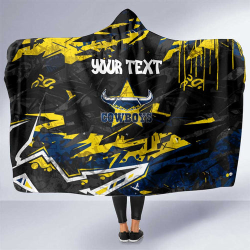 Personalized North Queensland Cowboys Hooded Blanket Graffiti Grunge Abstract Urban Street Style Design