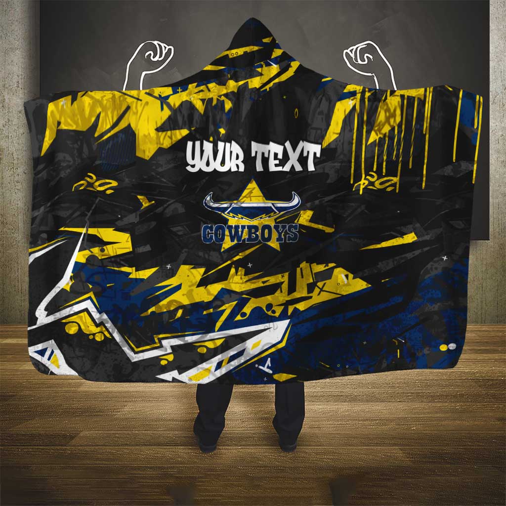Personalized North Queensland Cowboys Hooded Blanket Graffiti Grunge Abstract Urban Street Style Design