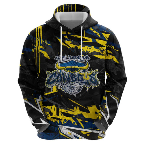 Personalized North Queensland Cowboys Hoodie Graffiti Grunge Abstract Urban Street Style Design