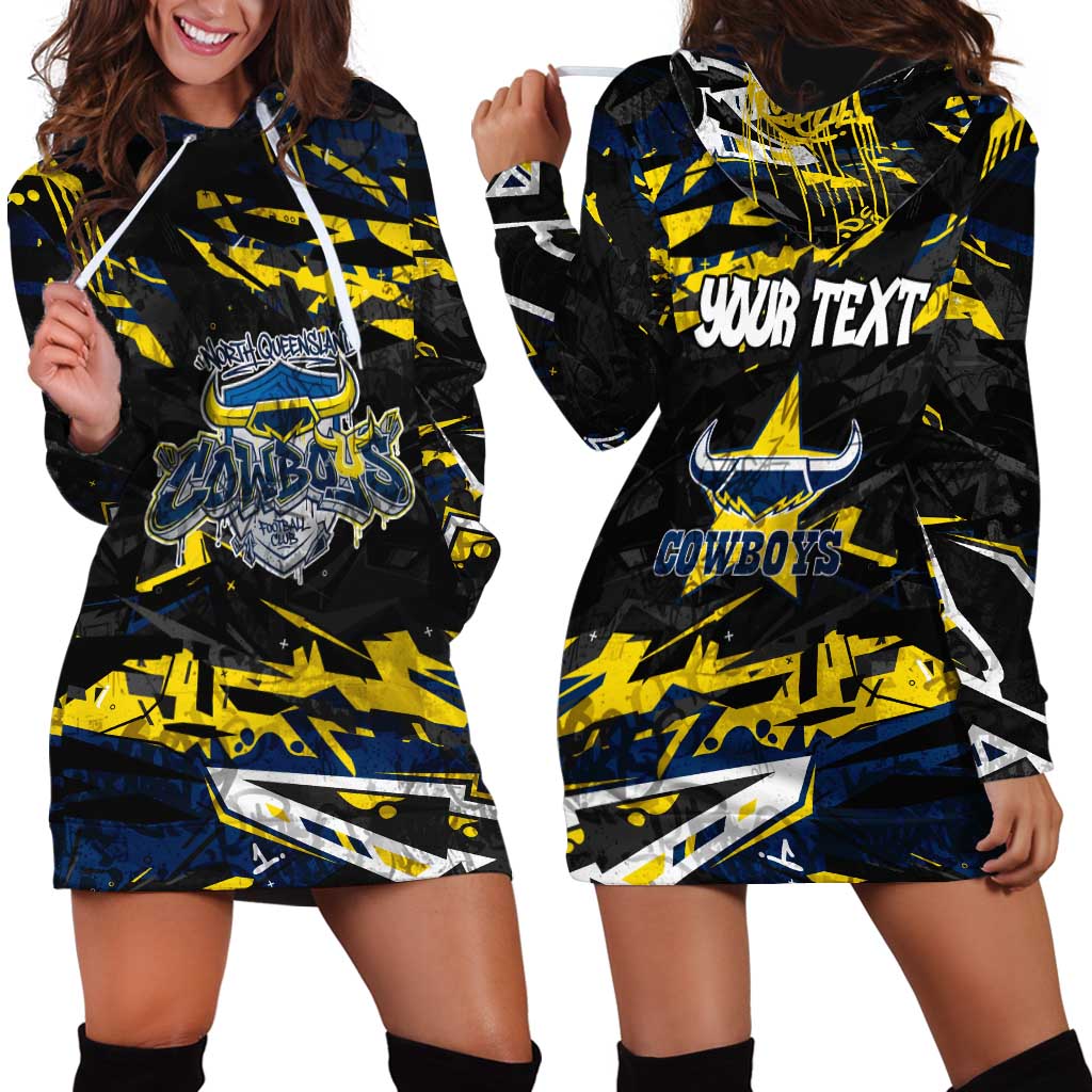 Personalized North Queensland Cowboys Hoodie Dress Graffiti Grunge Abstract Urban Street Style Design