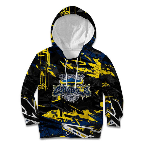 Personalized North Queensland Cowboys Kid Hoodie Graffiti Grunge Abstract Urban Street Style Design
