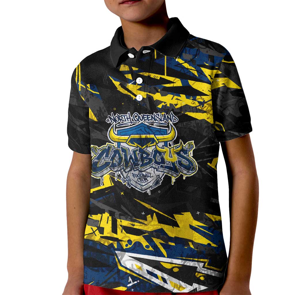 Personalized North Queensland Cowboys Kid Polo Shirt Graffiti Grunge Abstract Urban Street Style Design