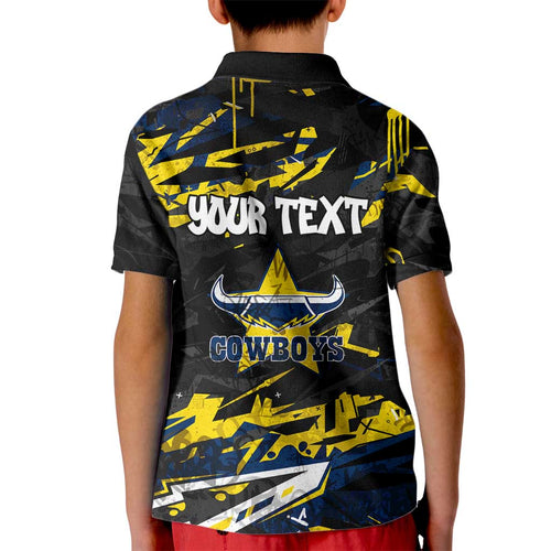 Personalized North Queensland Cowboys Kid Polo Shirt Graffiti Grunge Abstract Urban Street Style Design