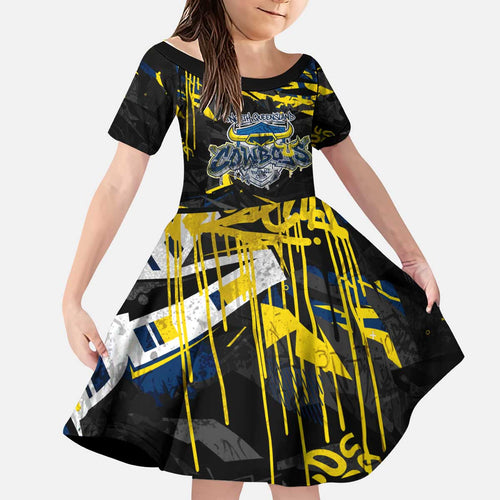 Personalized North Queensland Cowboys Kid Short Sleeve Dress Graffiti Grunge Abstract Urban Street Style Design
