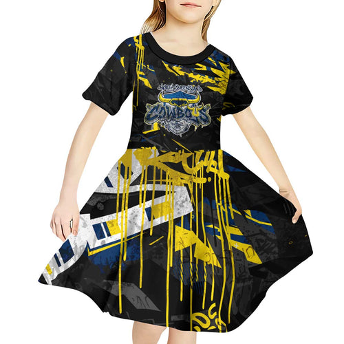 Personalized North Queensland Cowboys Kid Short Sleeve Dress Graffiti Grunge Abstract Urban Street Style Design