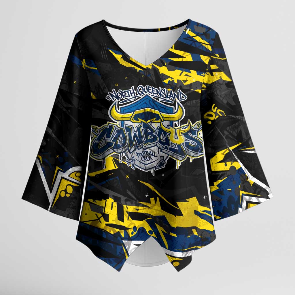 Personalized North Queensland Cowboys Kimono Sleeve Blouse Graffiti Grunge Abstract Urban Street Style Design