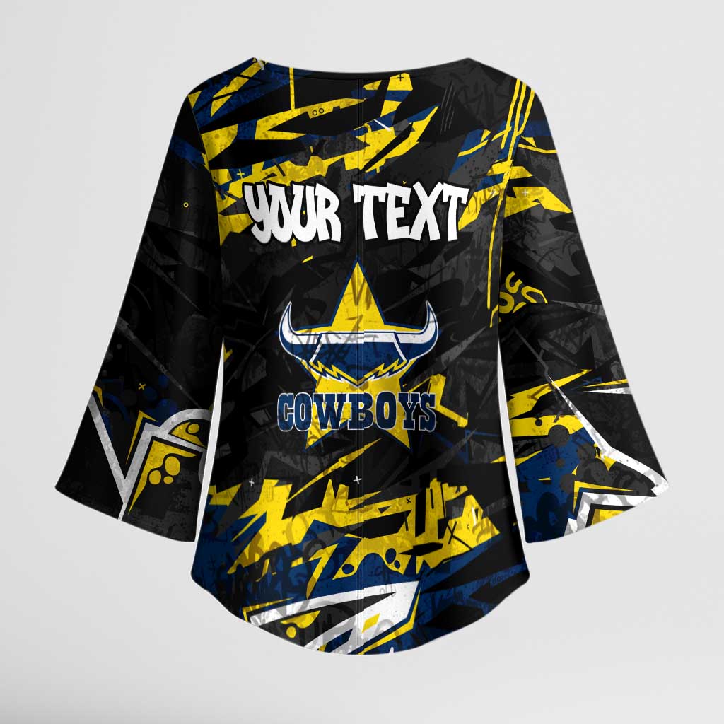 Personalized North Queensland Cowboys Kimono Sleeve Blouse Graffiti Grunge Abstract Urban Street Style Design
