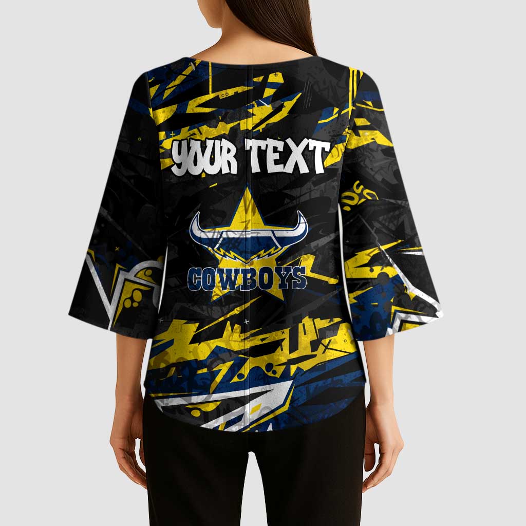 Personalized North Queensland Cowboys Kimono Sleeve Blouse Graffiti Grunge Abstract Urban Street Style Design