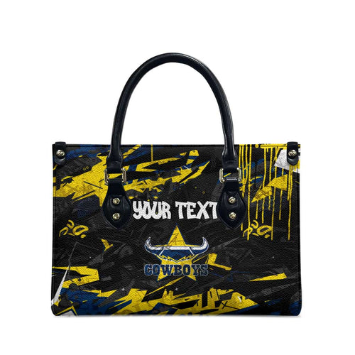 Personalized North Queensland Cowboys Leather Bag Graffiti Grunge Abstract Urban Street Style Design