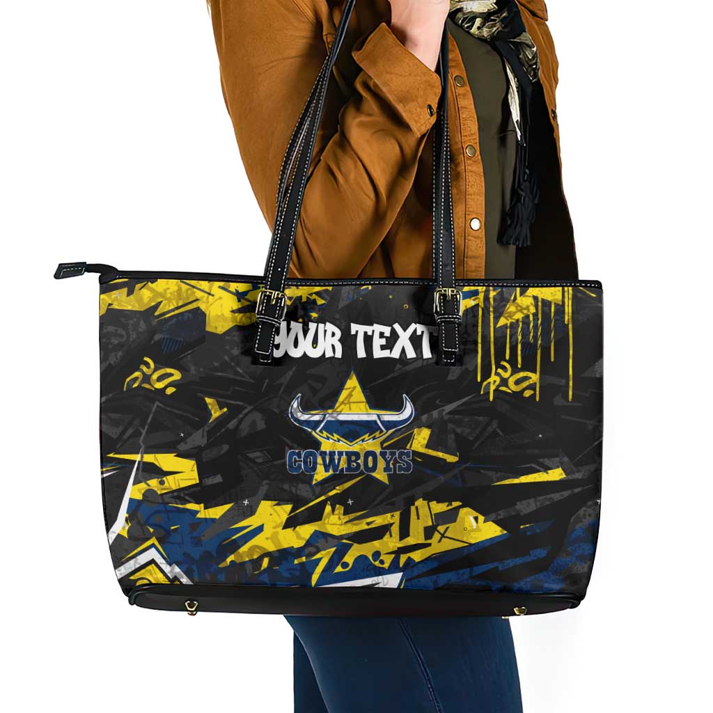 Personalized North Queensland Cowboys Leather Tote Bag Graffiti Grunge Abstract Urban Street Style Design