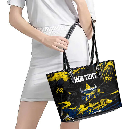 Personalized North Queensland Cowboys Leather Tote Bag Graffiti Grunge Abstract Urban Street Style Design