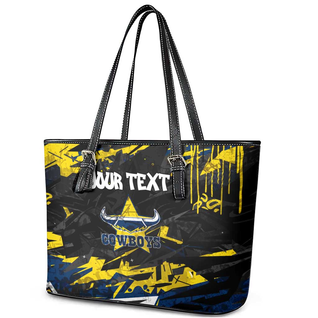 Personalized North Queensland Cowboys Leather Tote Bag Graffiti Grunge Abstract Urban Street Style Design