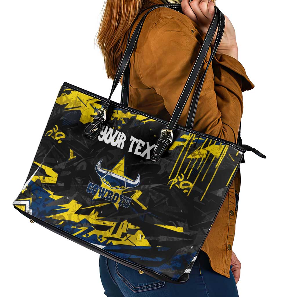 Personalized North Queensland Cowboys Leather Tote Bag Graffiti Grunge Abstract Urban Street Style Design