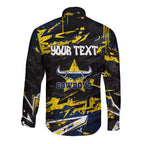 Personalized North Queensland Cowboys Long Sleeve Button Shirt Graffiti Grunge Abstract Urban Street Style Design