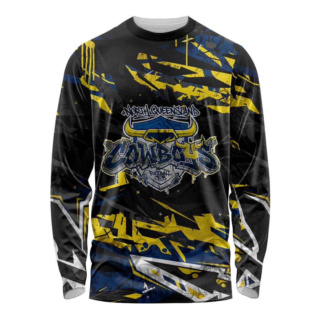 Personalized North Queensland Cowboys Long Sleeve Shirt Graffiti Grunge Abstract Urban Street Style Design