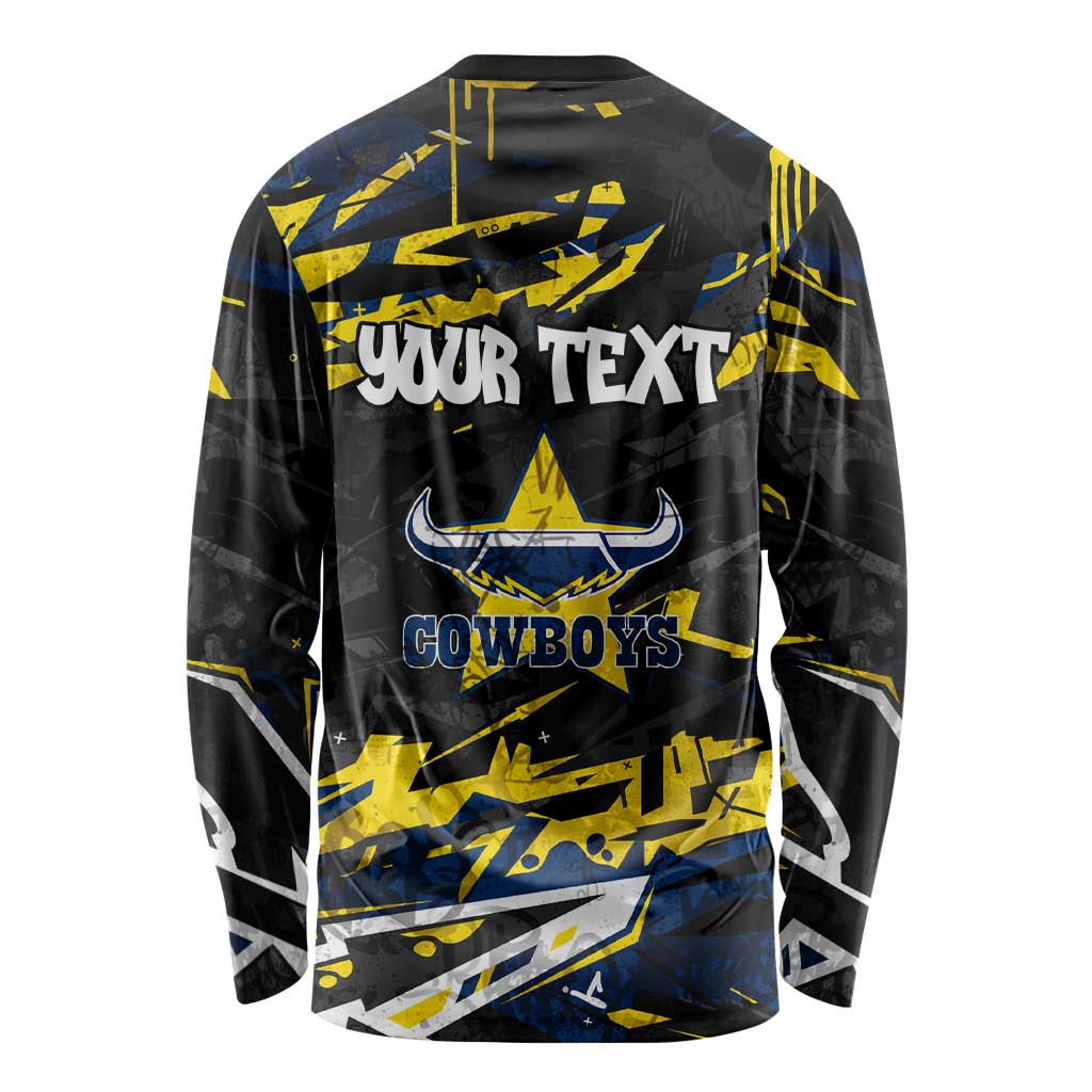 Personalized North Queensland Cowboys Long Sleeve Shirt Graffiti Grunge Abstract Urban Street Style Design
