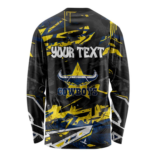 Personalized North Queensland Cowboys Long Sleeve Shirt Graffiti Grunge Abstract Urban Street Style Design