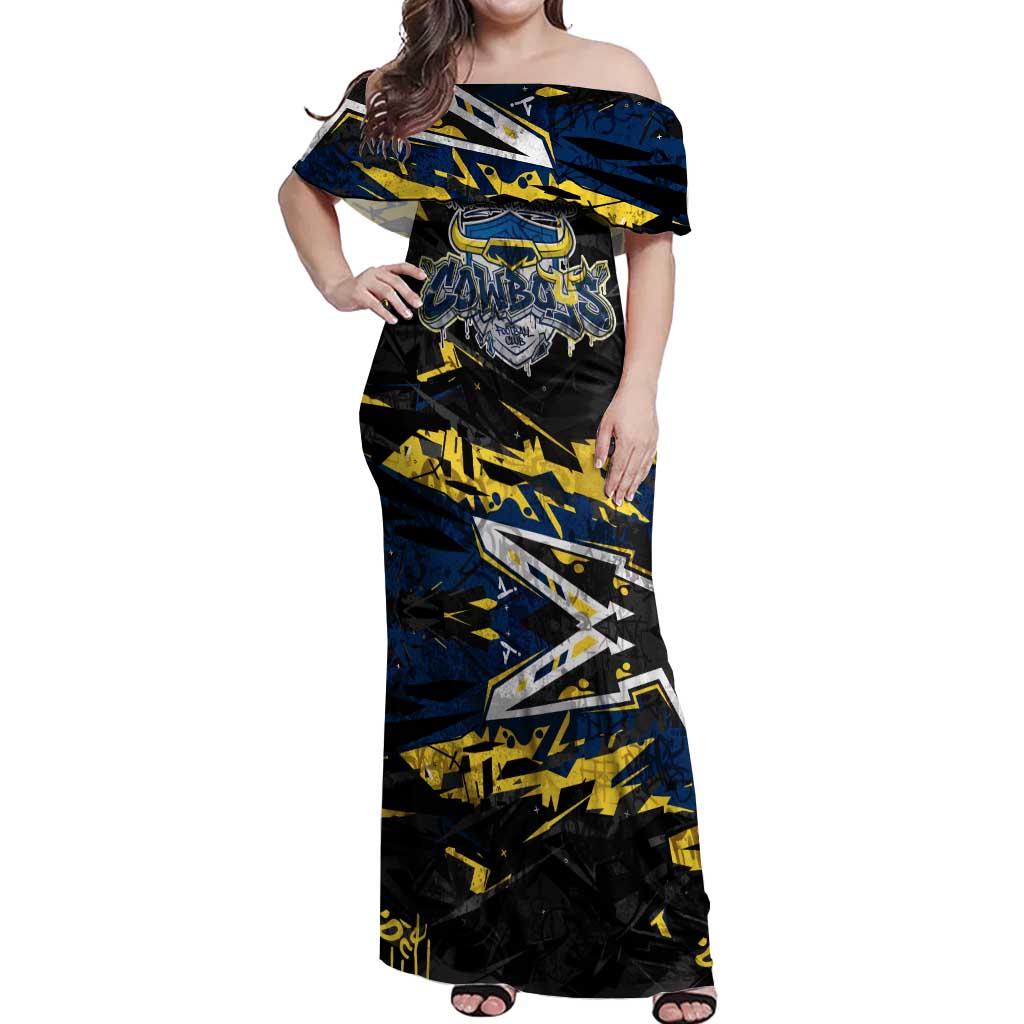 Personalized North Queensland Cowboys Off Shoulder Maxi Dress Graffiti Grunge Abstract Urban Street Style Design