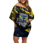 Personalized North Queensland Cowboys Off Shoulder Short Dress Graffiti Grunge Abstract Urban Street Style Design
