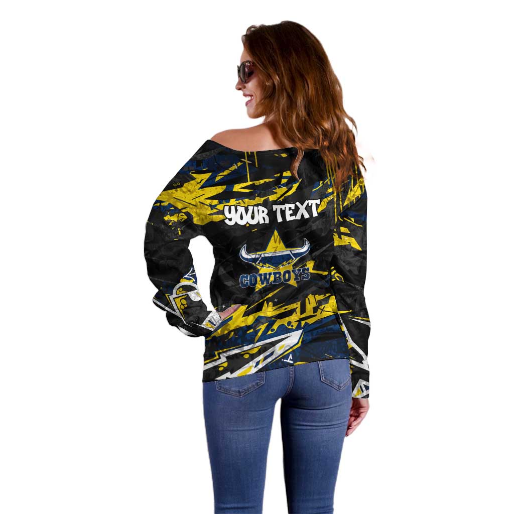Personalized North Queensland Cowboys Off Shoulder Sweater Graffiti Grunge Abstract Urban Street Style Design