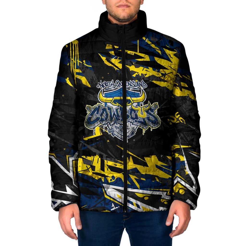 Personalized North Queensland Cowboys Padded Jacket Graffiti Grunge Abstract Urban Street Style Design