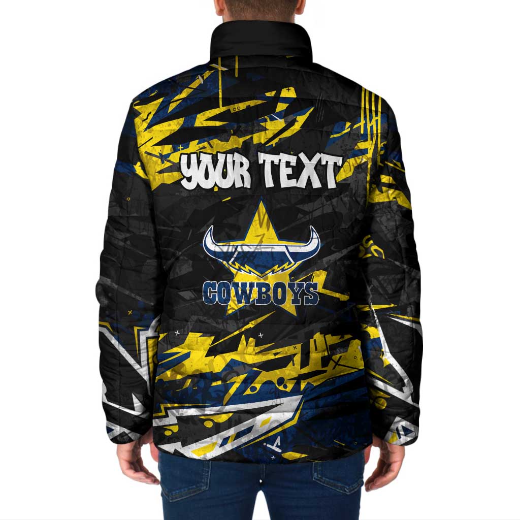 Personalized North Queensland Cowboys Padded Jacket Graffiti Grunge Abstract Urban Street Style Design