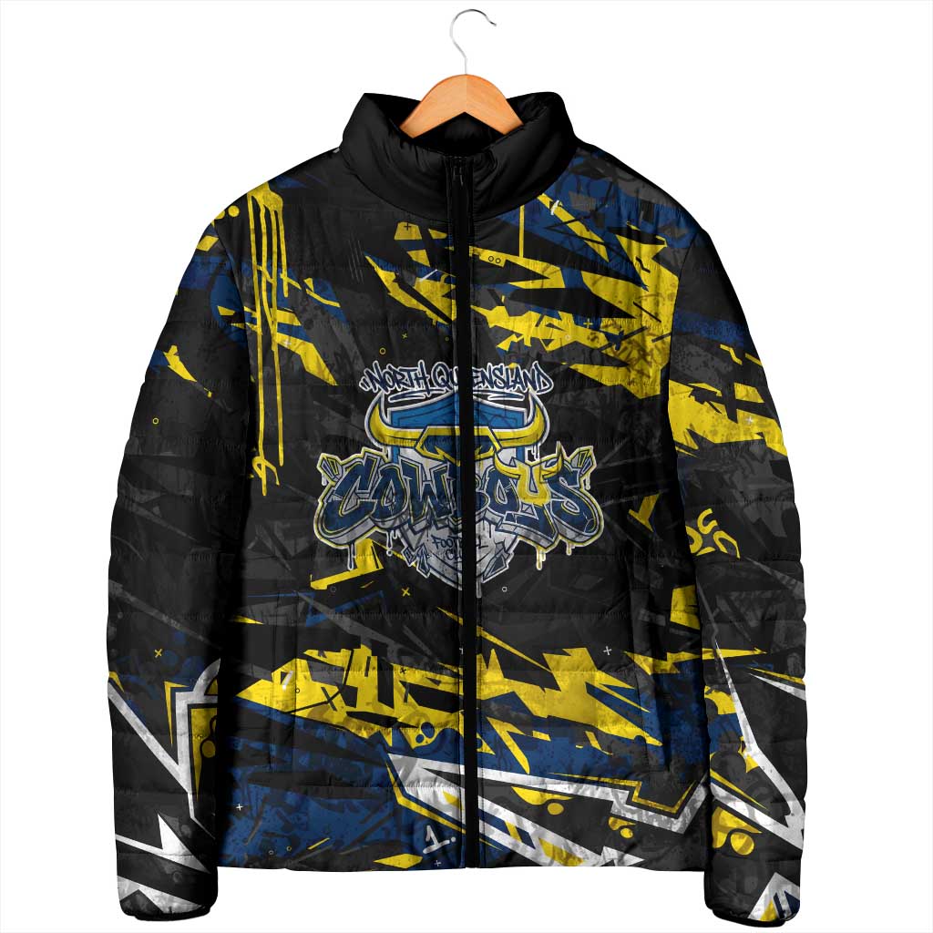 Personalized North Queensland Cowboys Padded Jacket Graffiti Grunge Abstract Urban Street Style Design