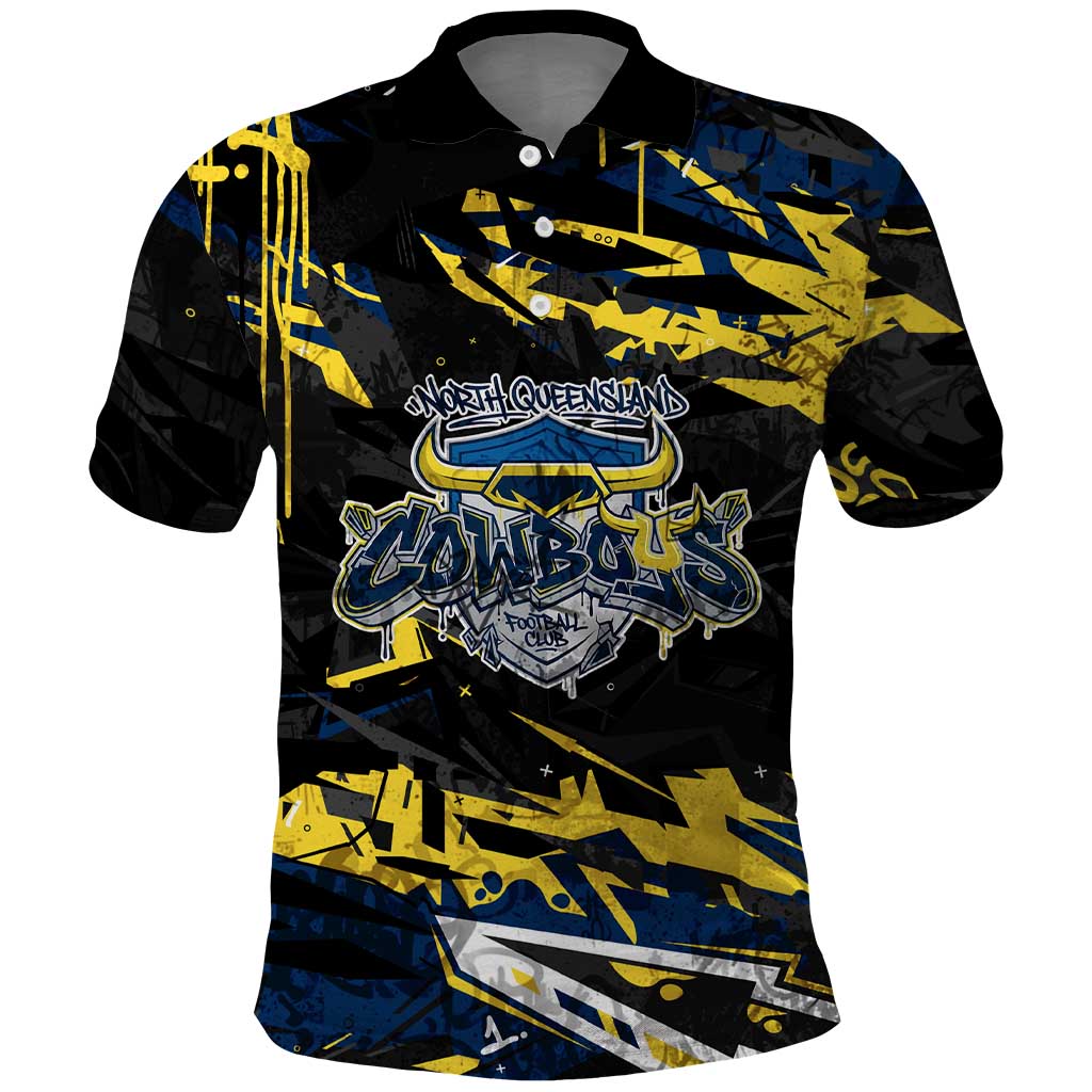 Personalized North Queensland Cowboys Polo Shirt Graffiti Grunge Abstract Urban Street Style Design