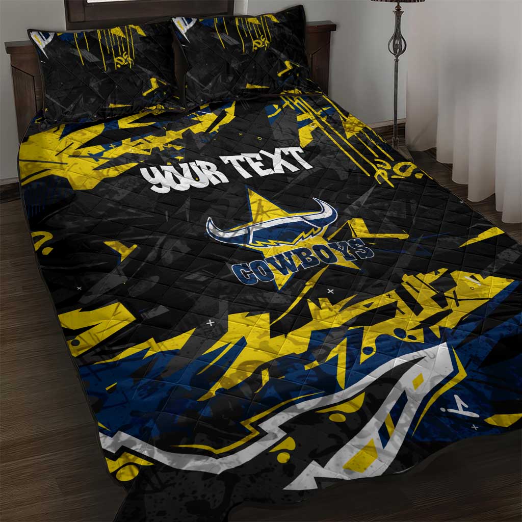 Personalized North Queensland Cowboys Quilt Bed Set Graffiti Grunge Abstract Urban Street Style Design