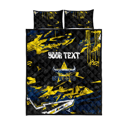 Personalized North Queensland Cowboys Quilt Bed Set Graffiti Grunge Abstract Urban Street Style Design