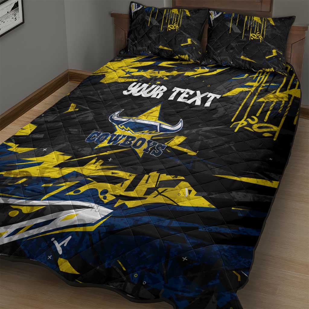 Personalized North Queensland Cowboys Quilt Bed Set Graffiti Grunge Abstract Urban Street Style Design