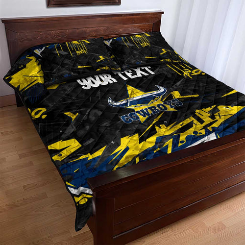 Personalized North Queensland Cowboys Quilt Bed Set Graffiti Grunge Abstract Urban Street Style Design