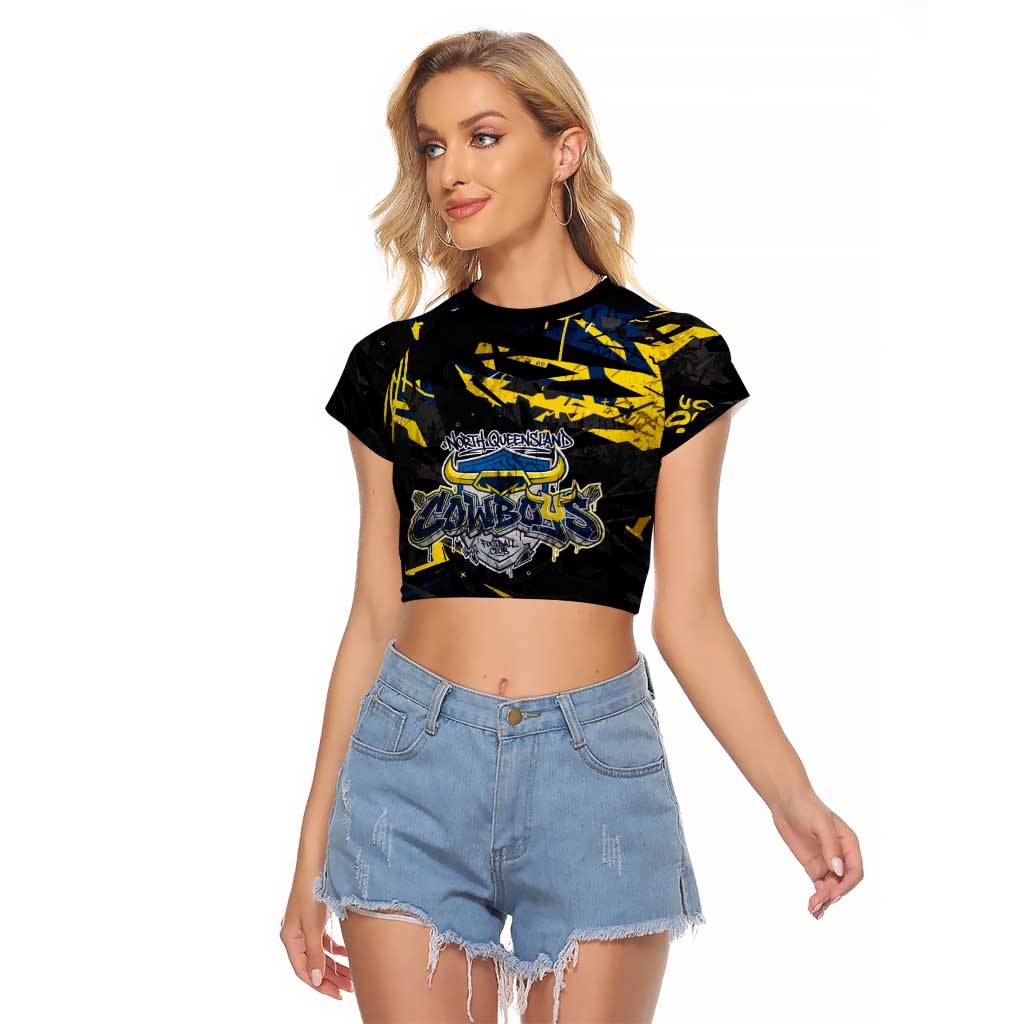 Personalized North Queensland Cowboys Raglan Cropped T Shirt Graffiti Grunge Abstract Urban Street Style Design