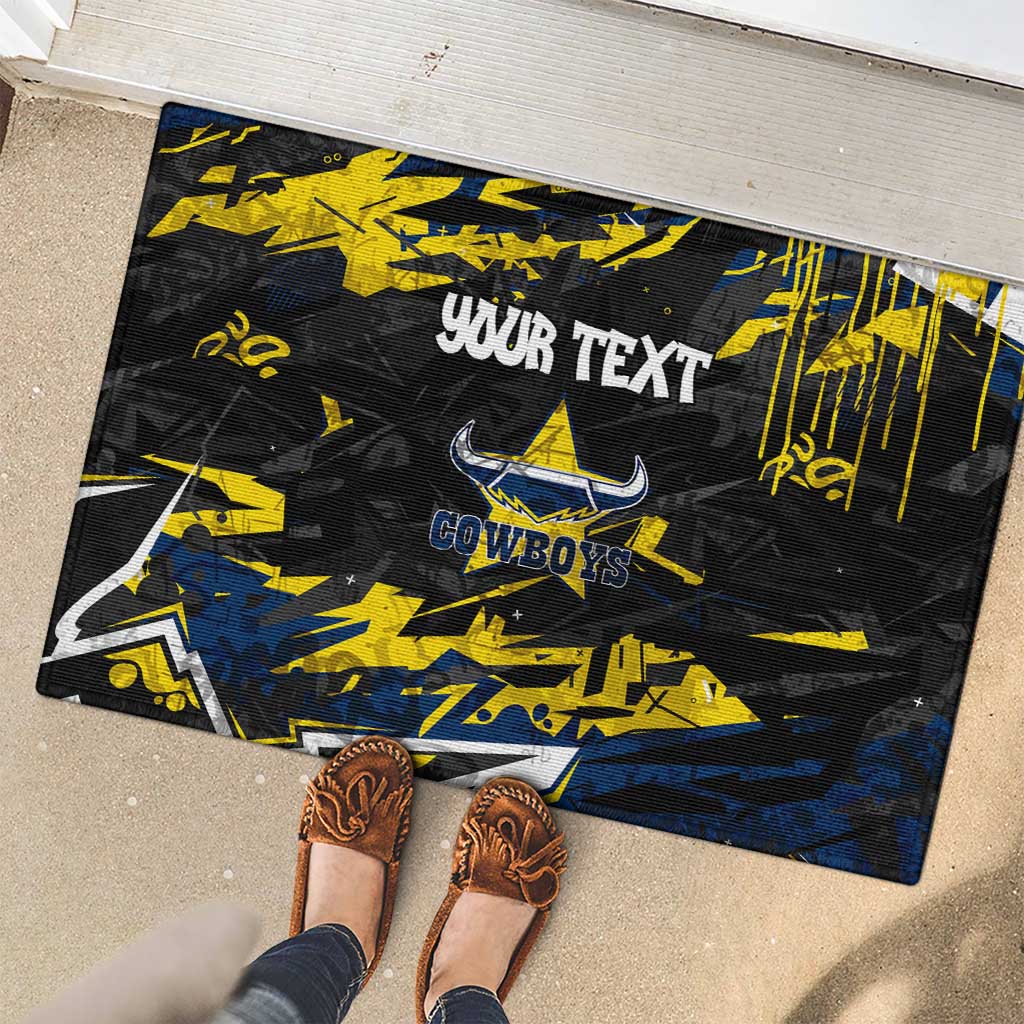 Personalized North Queensland Cowboys Rubber Doormat Graffiti Grunge Abstract Urban Street Style Design