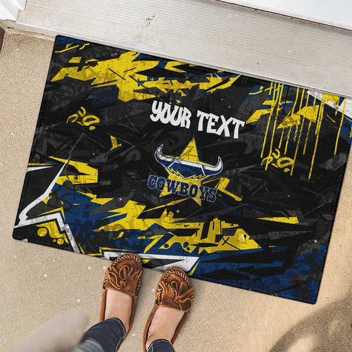 Personalized North Queensland Cowboys Rubber Doormat Graffiti Grunge Abstract Urban Street Style Design