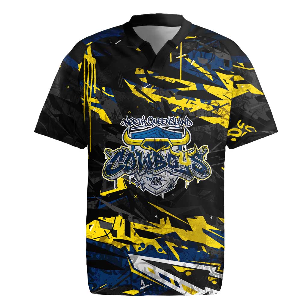Personalized North Queensland Cowboys Rugby Jersey Graffiti Grunge Abstract Urban Street Style Design