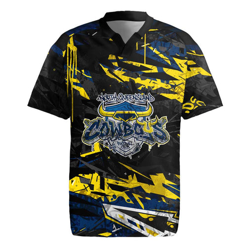 Personalized North Queensland Cowboys Rugby Jersey Graffiti Grunge Abstract Urban Street Style Design