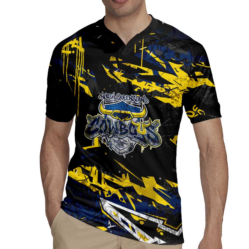 Personalized North Queensland Cowboys Rugby Jersey Graffiti Grunge Abstract Urban Street Style Design