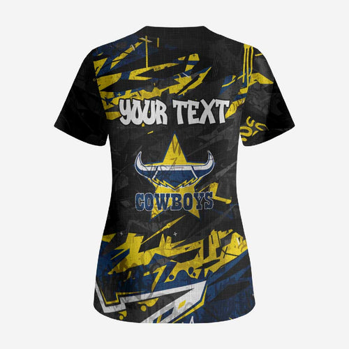 Personalized North Queensland Cowboys Scrub Top Graffiti Grunge Abstract Urban Street Style Design
