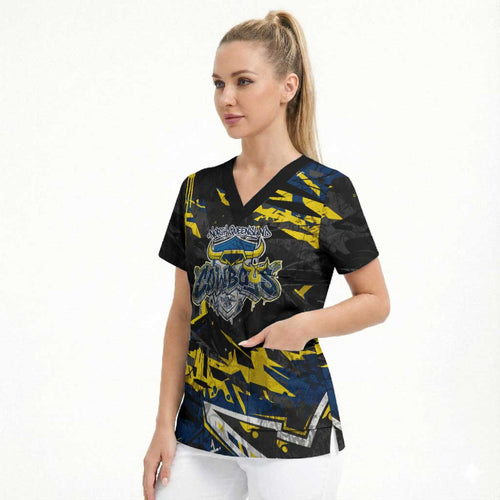 Personalized North Queensland Cowboys Scrub Top Graffiti Grunge Abstract Urban Street Style Design