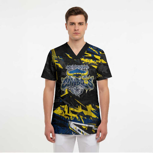 Personalized North Queensland Cowboys Scrub Top Graffiti Grunge Abstract Urban Street Style Design
