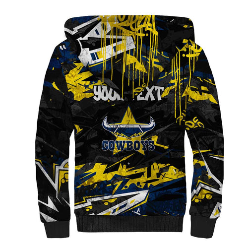 Personalized North Queensland Cowboys Sherpa Hoodie Graffiti Grunge Abstract Urban Street Style Design