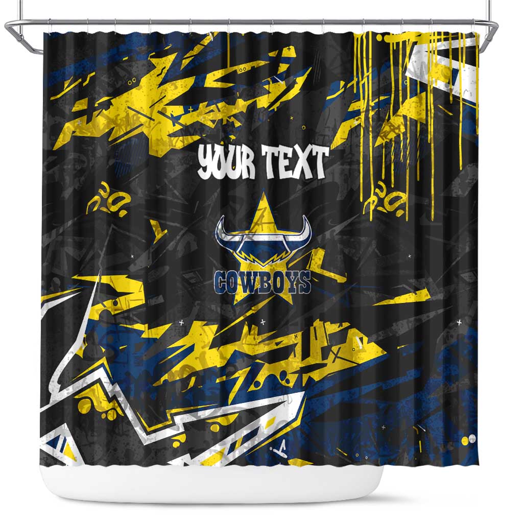 Personalized North Queensland Cowboys Shower Curtain Graffiti Grunge Abstract Urban Street Style Design