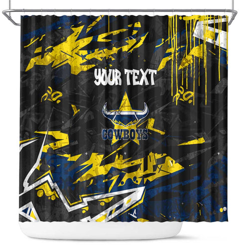 Personalized North Queensland Cowboys Shower Curtain Graffiti Grunge Abstract Urban Street Style Design