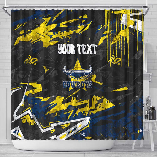 Personalized North Queensland Cowboys Shower Curtain Graffiti Grunge Abstract Urban Street Style Design