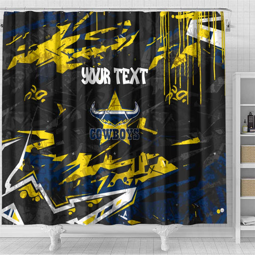 Personalized North Queensland Cowboys Shower Curtain Graffiti Grunge Abstract Urban Street Style Design