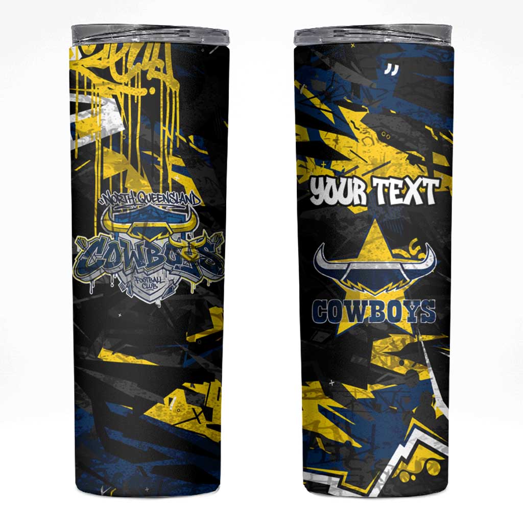Personalized North Queensland Cowboys Skinny Tumbler Graffiti Grunge Abstract Urban Street Style Design