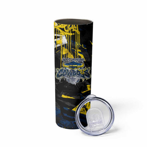 Personalized North Queensland Cowboys Skinny Tumbler Graffiti Grunge Abstract Urban Street Style Design