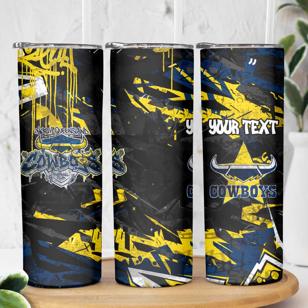 Personalized North Queensland Cowboys Skinny Tumbler Graffiti Grunge Abstract Urban Street Style Design