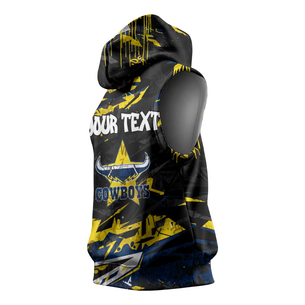 Personalized North Queensland Cowboys Sleeveless Hoodie Graffiti Grunge Abstract Urban Street Style Design